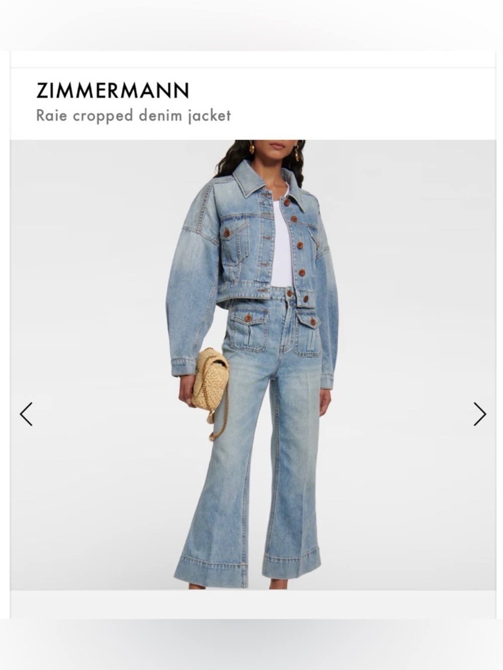 Zimmermann Raie Light Blue Cropped Denim Jacket - Size 2 ( = US Sz 6 -8)